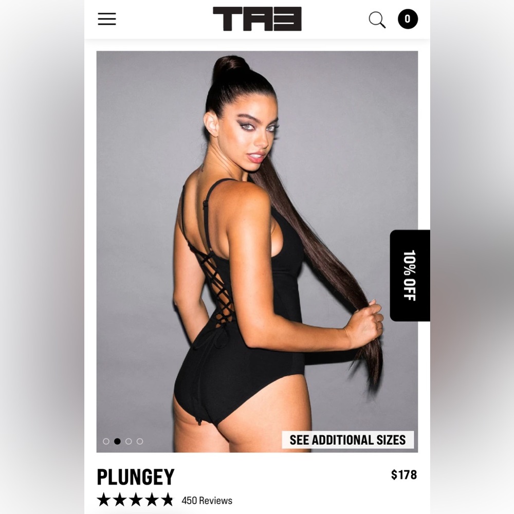 TA3 Black Plungey Swimsuit (2X reg/ Long) NWT